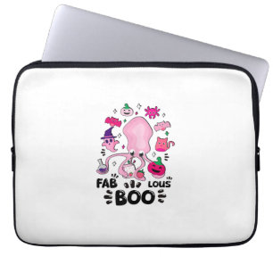 Funny Halloween Pink Cat Ghost Juggling Octopus Fa Laptop Sleeve