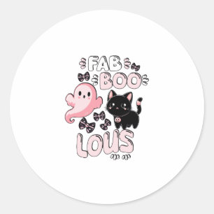 Funny Halloween Pink Ghost Spooktacular Cat Fab BO Classic Round Sticker