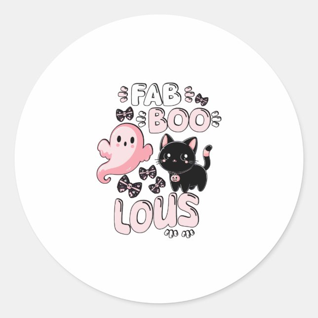 Funny Halloween Pink Ghost Spooktacular Cat Fab BO Classic Round Sticker (Front)