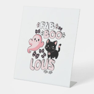 Funny Halloween Pink Ghost Spooktacular Cat Fab BO Pedestal Sign