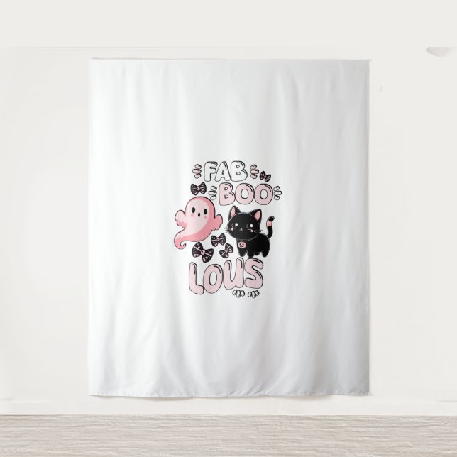 Funny Halloween Pink Ghost Spooktacular Cat Fab BO Tapestry (Front)