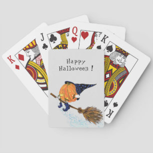 Funny Halloween Poker Cards Witch Pumpkin Flying