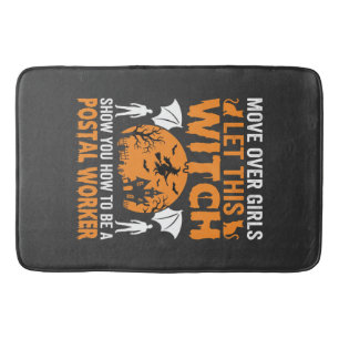 Funny Halloween Postal Worker Witch Cat Graphic Bath Mat
