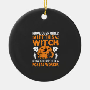 Funny Halloween Postal Worker Witch Cat Graphic Ceramic Ornament