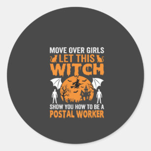 Funny Halloween Postal Worker Witch Cat Graphic Classic Round Sticker