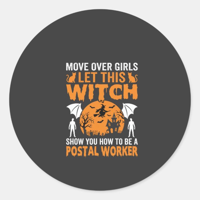 Funny Halloween Postal Worker Witch Cat Graphic Classic Round Sticker (Front)
