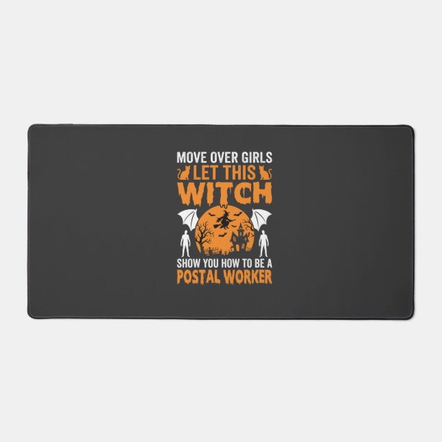 Funny Halloween Postal Worker Witch Cat Graphic Desk Mat (Front)
