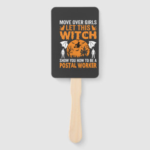 Funny Halloween Postal Worker Witch Cat Graphic Hand Fan