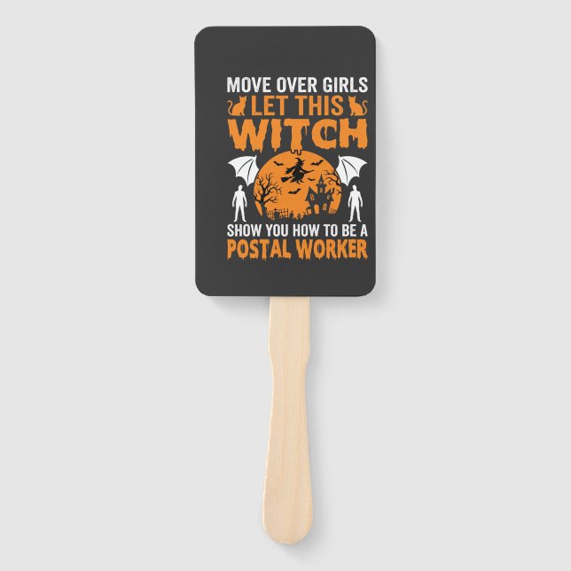 Funny Halloween Postal Worker Witch Cat Graphic Hand Fan (Front)