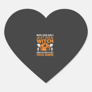 Funny Halloween Postal Worker Witch Cat Graphic Heart Sticker