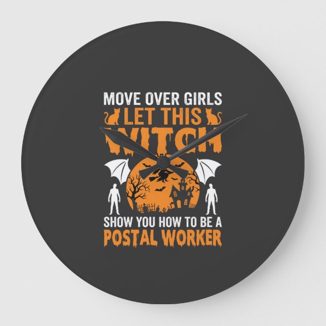 Funny Halloween Postal Worker Witch Cat Graphic Large Clock (Front)
