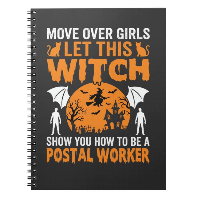Funny Halloween Postal Worker Witch Cat Graphic Notebook (Front)