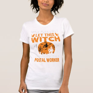 Funny Halloween Postal Worker Witch Cat Graphic T-Shirt