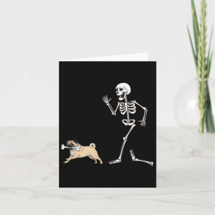 Funny Halloween Pug And Skeleton Card