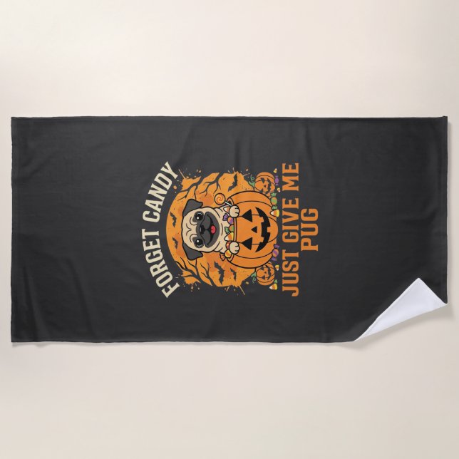 Funny Halloween Pug Candy Design_1 Beach Towel (Front)
