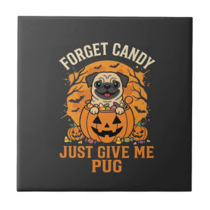Funny Halloween Pug Candy Design_1 Ceramic Tile