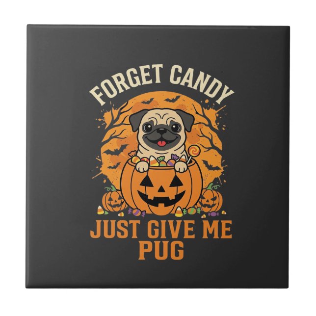 Funny Halloween Pug Candy Design_1 Ceramic Tile (Front)