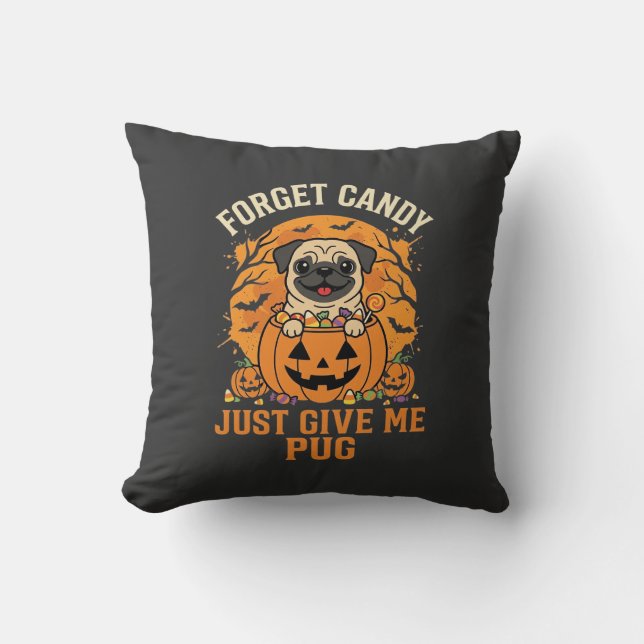 Funny Halloween Pug Candy Design_1 Cushion (Front)