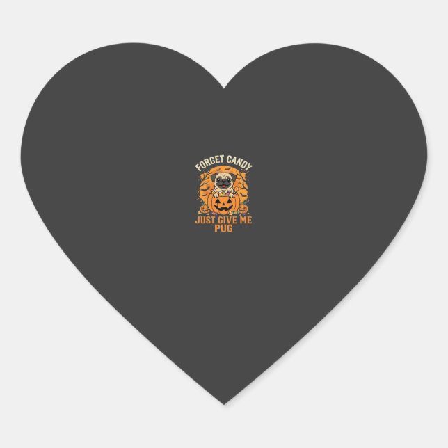Funny Halloween Pug Candy Design_1 Heart Sticker (Front)