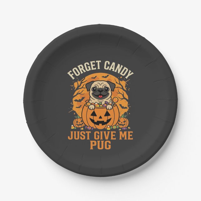 Funny Halloween Pug Candy Design_1 Paper Plate (Front)