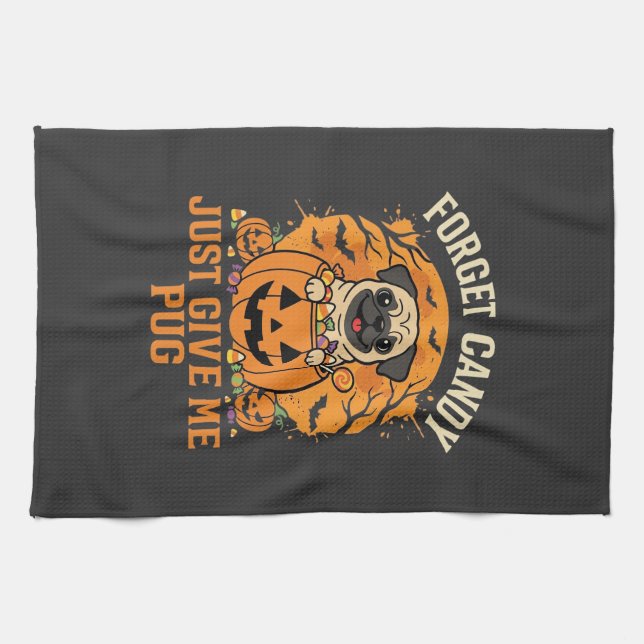 Funny Halloween Pug Candy Design_1 Tea Towel (Horizontal)