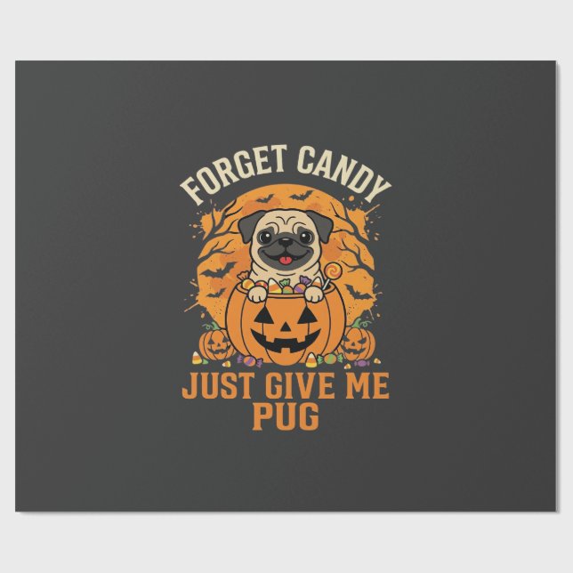 Funny Halloween Pug Candy Design_1 Wrapping Paper (Flat)