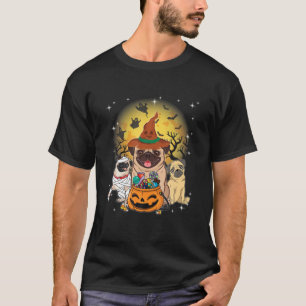 Funny Halloween Pug Witch Pumpkin Mummy Dog Lover T-Shirt