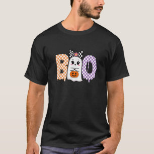 Funny Halloween Pumpkin Boo Ghost Coquette Bow Flo T-Shirt