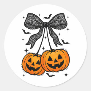 Funny Halloween Pumpkin Cherries Fall Autumn Coque Classic Round Sticker