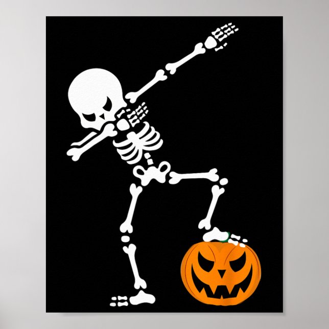 Funny Halloween Pumpkin Dabbing Skeleton For Men W Poster (Front)