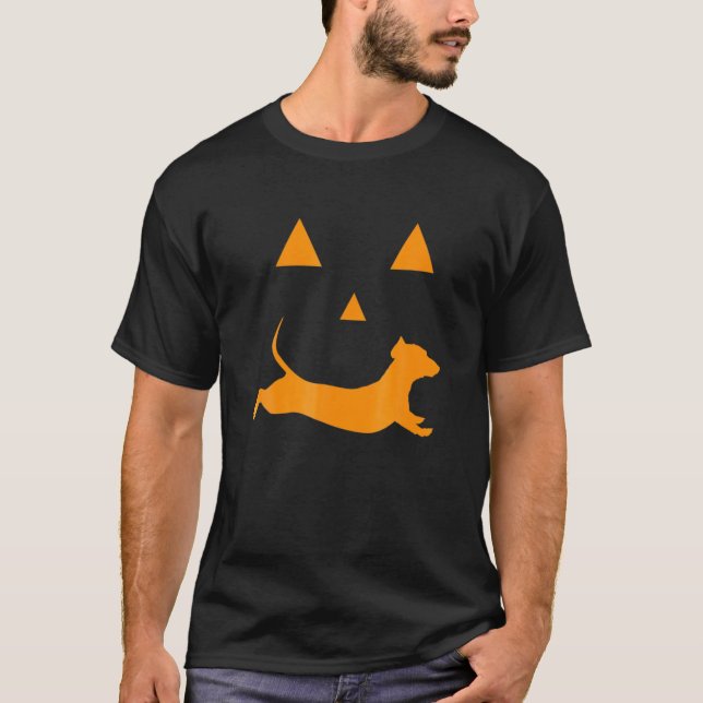 Funny Halloween Pumpkin Dachshund Jack-O-Lantern C T-Shirt (Front)