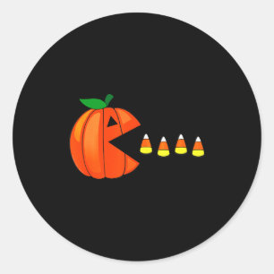 Funny Halloween Pumpkin Eating Candy Corn  Classic Round Sticker
