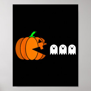 Funny Halloween Pumpkin Eating Ghost Gamer Men Poster
