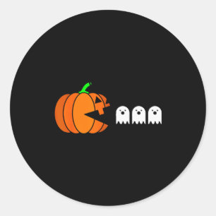 Funny Halloween Pumpkin Eating Ghost, Gamer Men Wo Classic Round Sticker