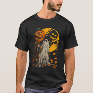 Funny Halloween Pumpkin Ghost Autumn Leaves Graphi T-Shirt