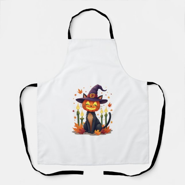 Funny Halloween Pumpkin Head Cat Lover Apron (Front)