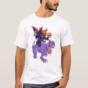 Funny Halloween Pumpkin Head Riding Rex Dinosaur Z T-Shirt