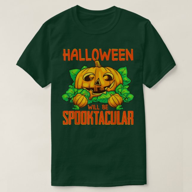 Funny Halloween Pumpkin Jack O'Lantern Spooktacula T-Shirt (Design Front)