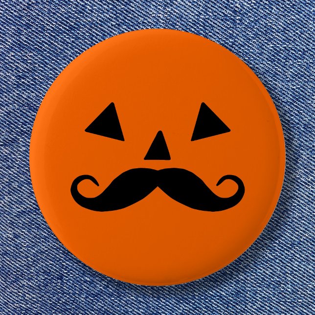 Funny Halloween Pumpkin Moustache 6 Cm Round Badge (Pumpkin Moustache Button)