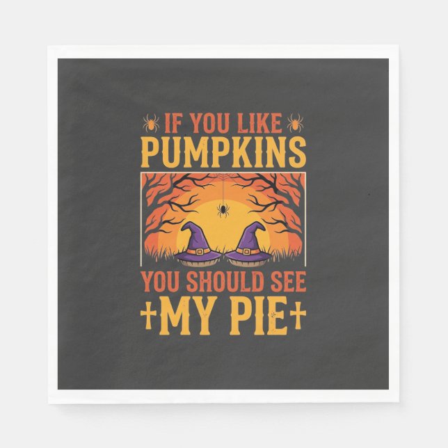 Funny Halloween Pumpkin Pie Witch Design_1 Napkin (Front)