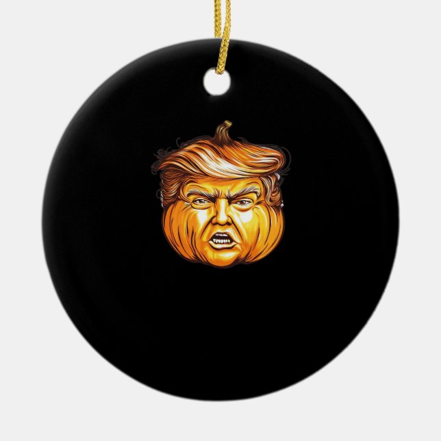 Funny Halloween Pumpkin Political Parody Donald Tr Ceramic Ornament (Front)