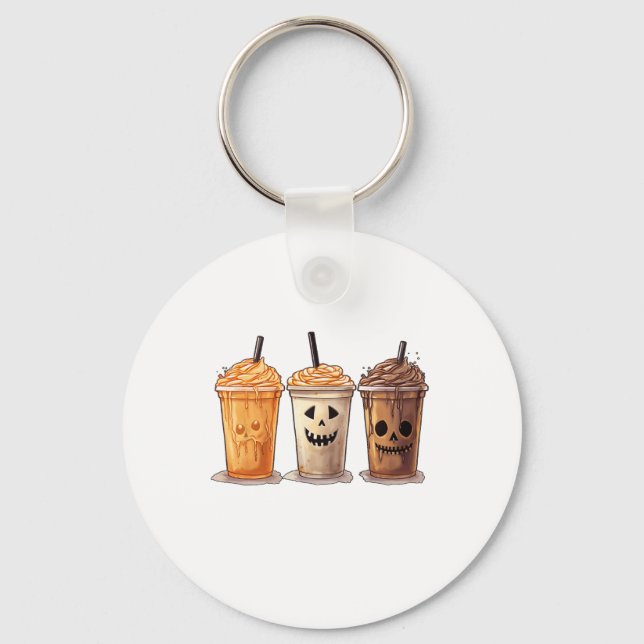 Funny Halloween Pumpkin Spice Latte Coffee Fall Wo Key Ring (Front)