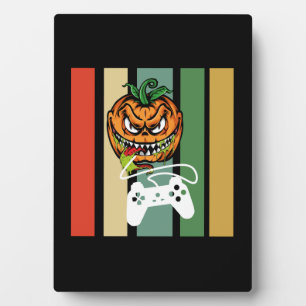 Funny Halloween Pumpkin Video Gamer Scary Pumpkin Plaque