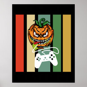 Funny Halloween Pumpkin Video Gamer Scary Pumpkin Poster
