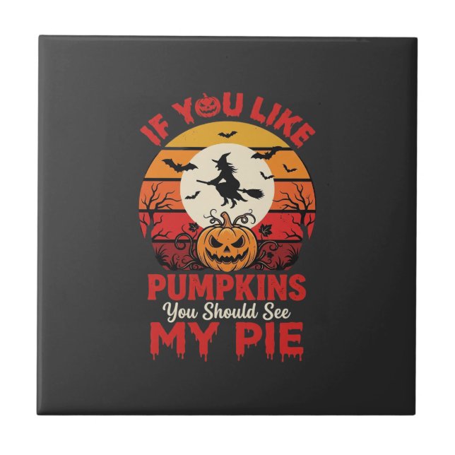 Funny Halloween Pumpkins Pie Design_1 Ceramic Tile (Front)