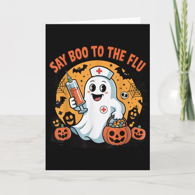 Funny Halloween Quote Say Boo To The Flu Cool Vacc Card (Front)