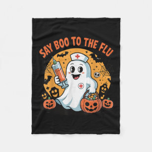 Funny Halloween Quote Say Boo To The Flu Cool Vacc Fleece Blanket