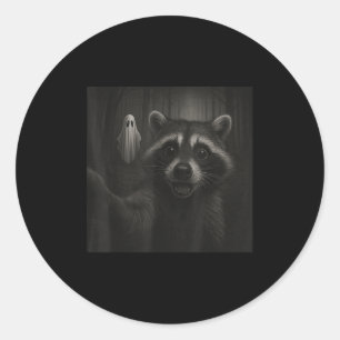 Funny Halloween Racoon Selfie With Soky Ghost Classic Round Sticker