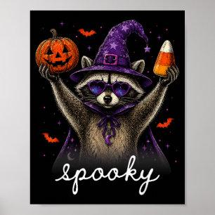 Funny halloween racoon witch hat fall pumpkin poster