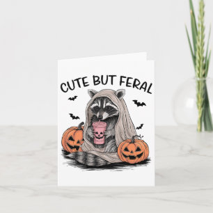 Funny Halloween Racoon With Pumpkins Bats - Cute Card